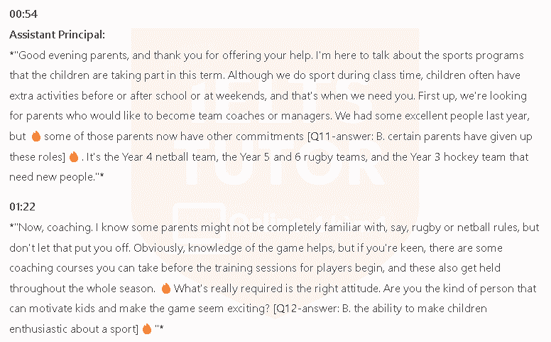 Sports Information for Parents: Đề thi IELTS LISTENING (actual test)