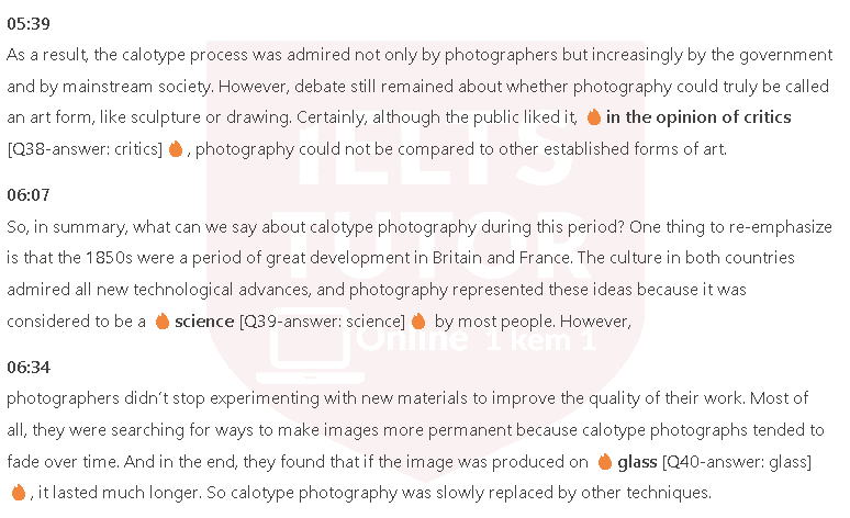 Calotype photography in Britain and France: Đề thi IELTS LISTENING (actual test)