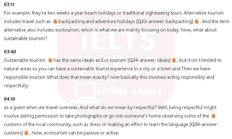 Eco-tourism: Đề thi IELTS LISTENING (actual test)