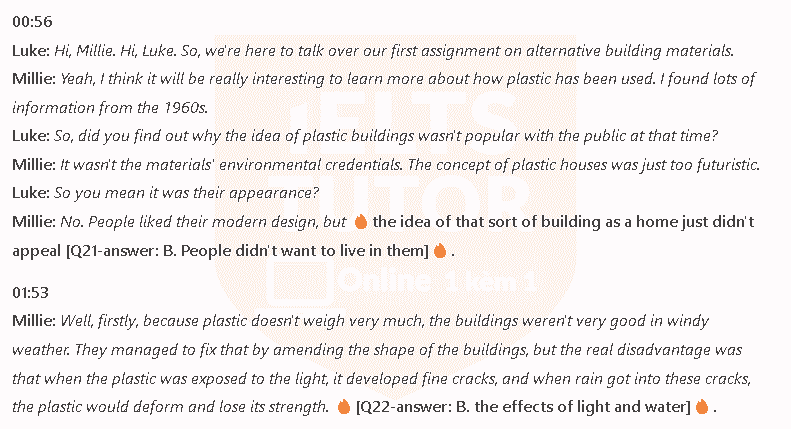 Buildings made of plastic: Đề thi IELTS LISTENING (actual test)