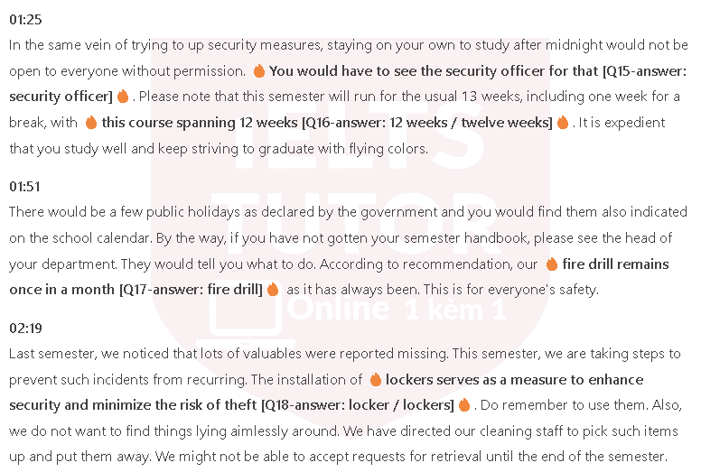Introduction to the Evening Course (missing Q20): Đề thi IELTS LISTENING (actual test)