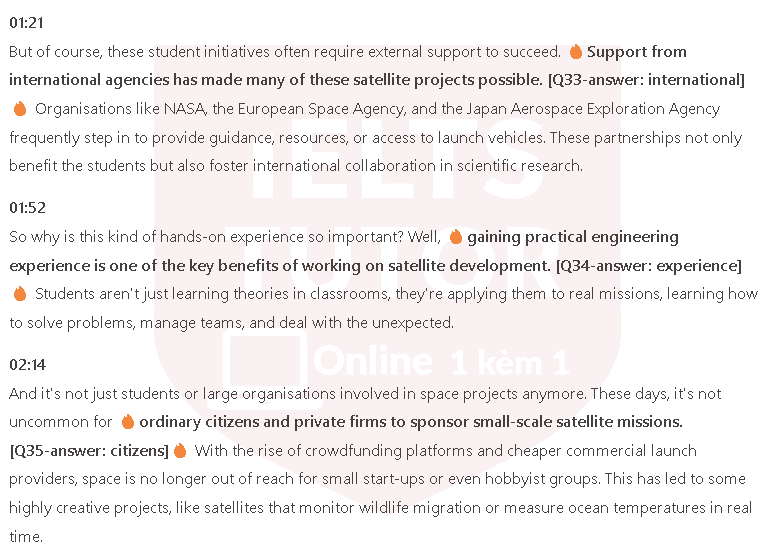Manmade objects in space: Đề thi IELTS LISTENING (actual test) kèm đáp án & transcript with location