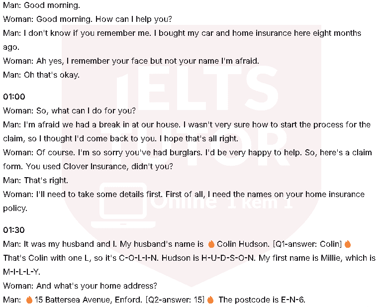 Clover Insurance Claim Form: Đề thi IELTS LISTENING (actual test)