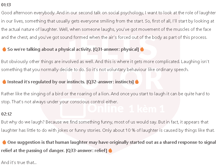 Laughter: Đề thi IELTS LISTENING (practice test)