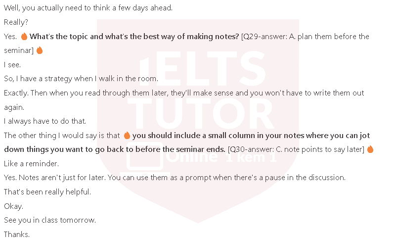 What does Ahmed say about last week’s seminar?: Đề thi IELTS LISTENING (practice test)