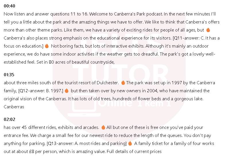 In what way is Camber’s different from other theme parks?: Đề thi IELTS LISTENING (actual test)