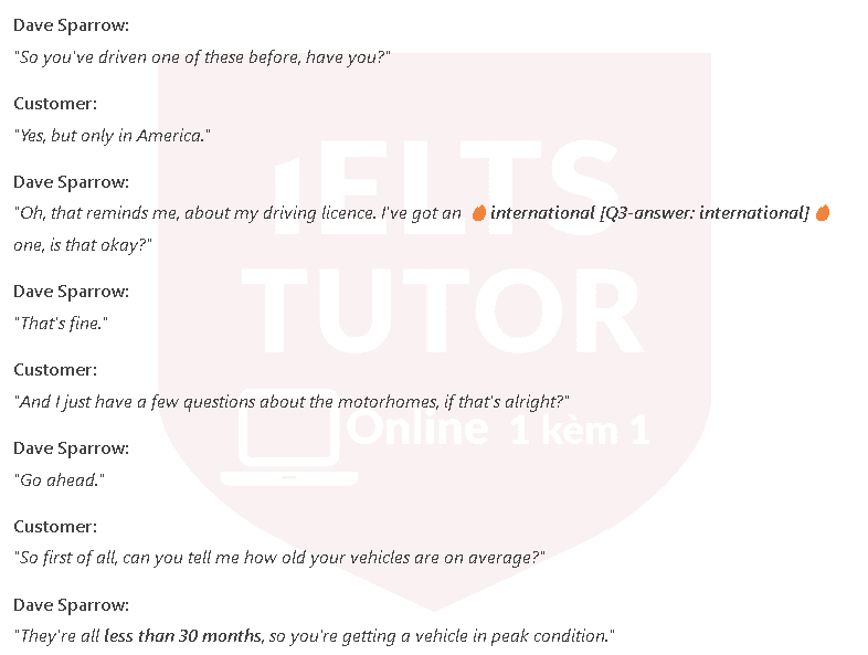 Coxhead Motorhomes: Đề thi IELTS LISTENING (actual test)