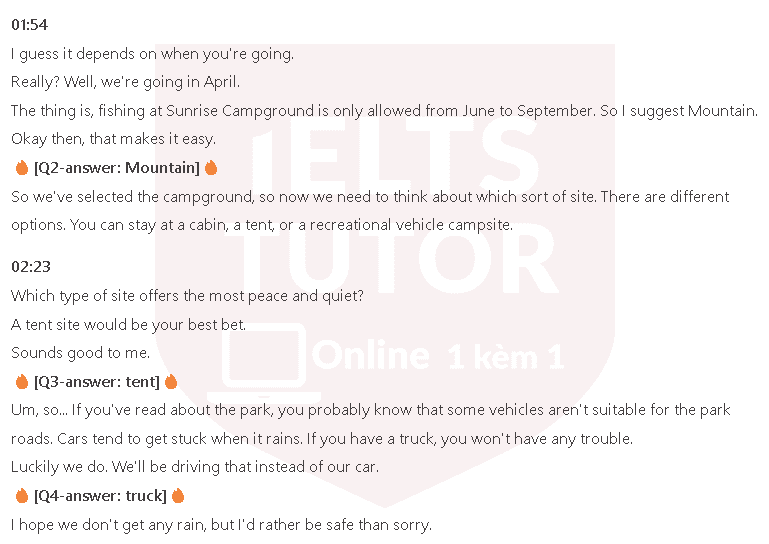 Campsite Reservation Form: Đề thi IELTS LISTENING (actual test)