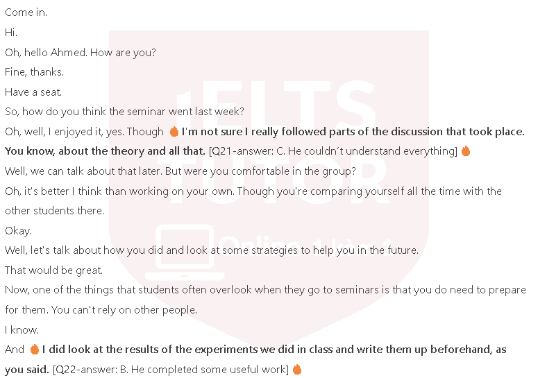 What does Ahmed say about last week’s seminar?: Đề thi IELTS LISTENING (practice test)