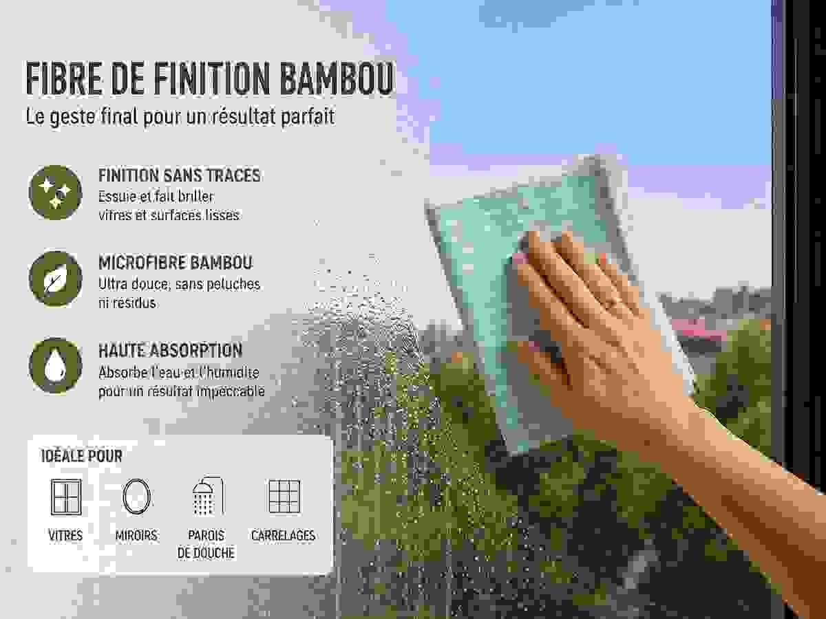Fibre de finition en microfibre bambou essuyant une vitre pour un résultat sans traces Fibre de finition en microfibre bambou essuyant une vitre pour un résultat sans traces
