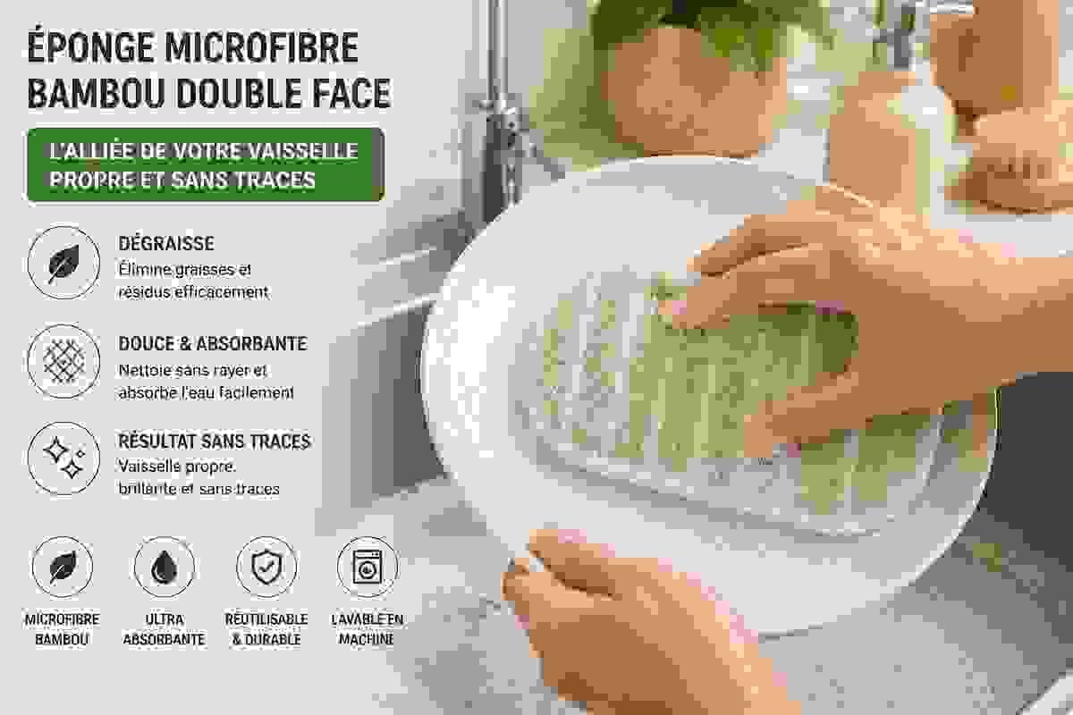 Éponge microfibre bambou utilisée pour laver la vaisselle sans laisser de traces Éponge microfibre bambou utilisée pour laver la vaisselle sans laisser de traces