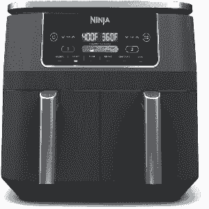 Ninja Foodi DualZone Air Fryer with two baskets separating foods