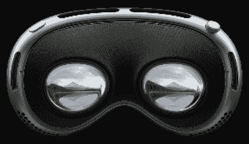Apple Vision Pro headset floating against a black background