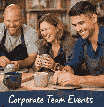 Work team taking part in a pottery team-building event Work team taking part in a pottery team-building event