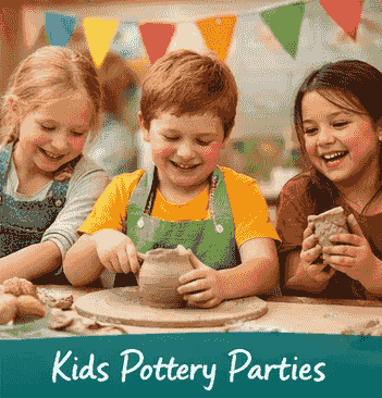 Children creating pottery during a kids pottery party Children creating pottery during a kids pottery party