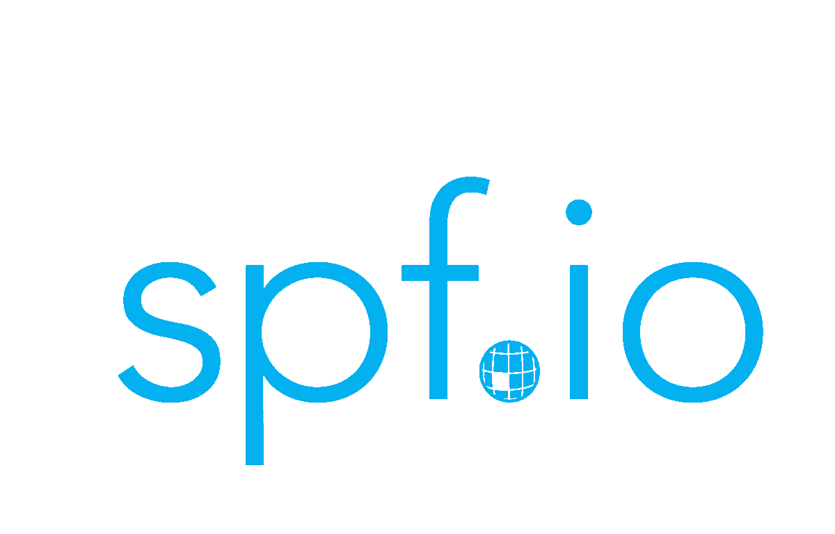 turquoise blue lower case letters spf.io the logo for this company