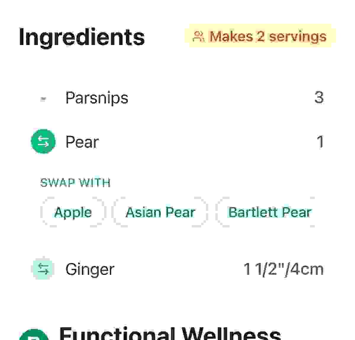 App screen of switching ingredients App screen of switching ingredients