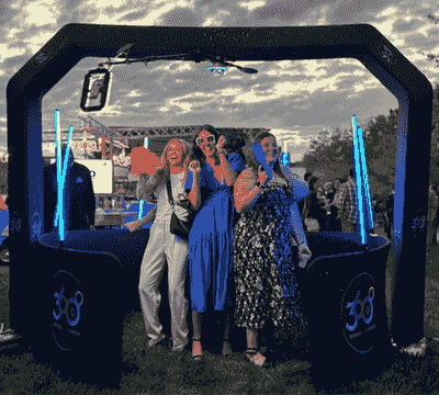 Guests enjoying a 360 video booth experience at the Penrod event at Newfields. Guests enjoying a 360 video booth experience at the Penrod event at Newfields.