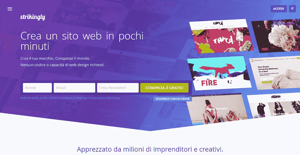 Pagina di Atterraggio di Strikingly
