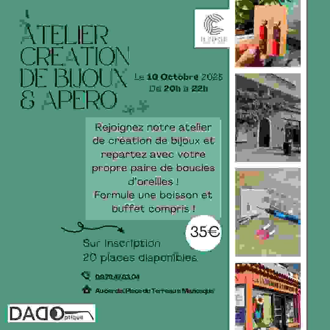 RDV le 10 octobre au Cercle, en centre-ville de Manosque (04) - Atelier création de bijoux et apéro.