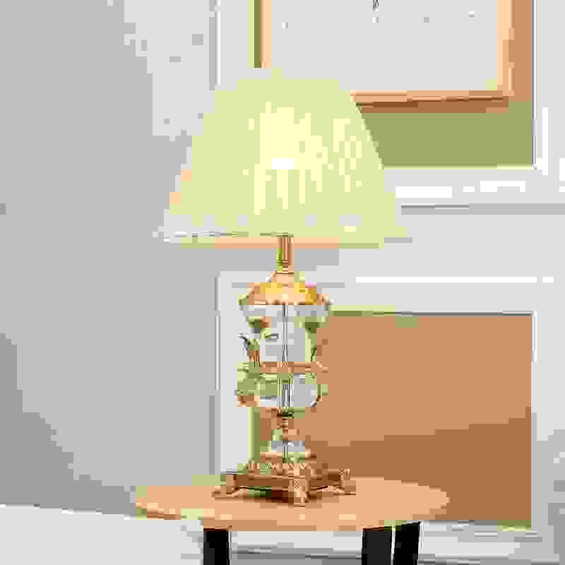 Elegant brass and crystal table lamp for warm family room lighting