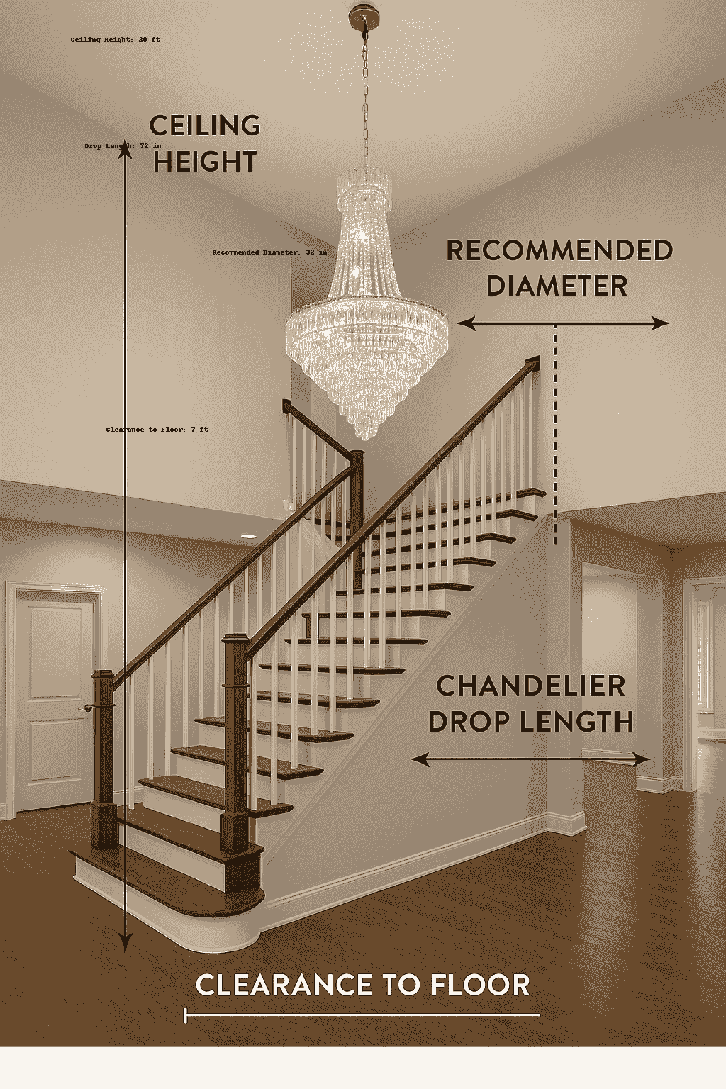 How to measure ceiling height and chandelier drop for stairwell chandeliers