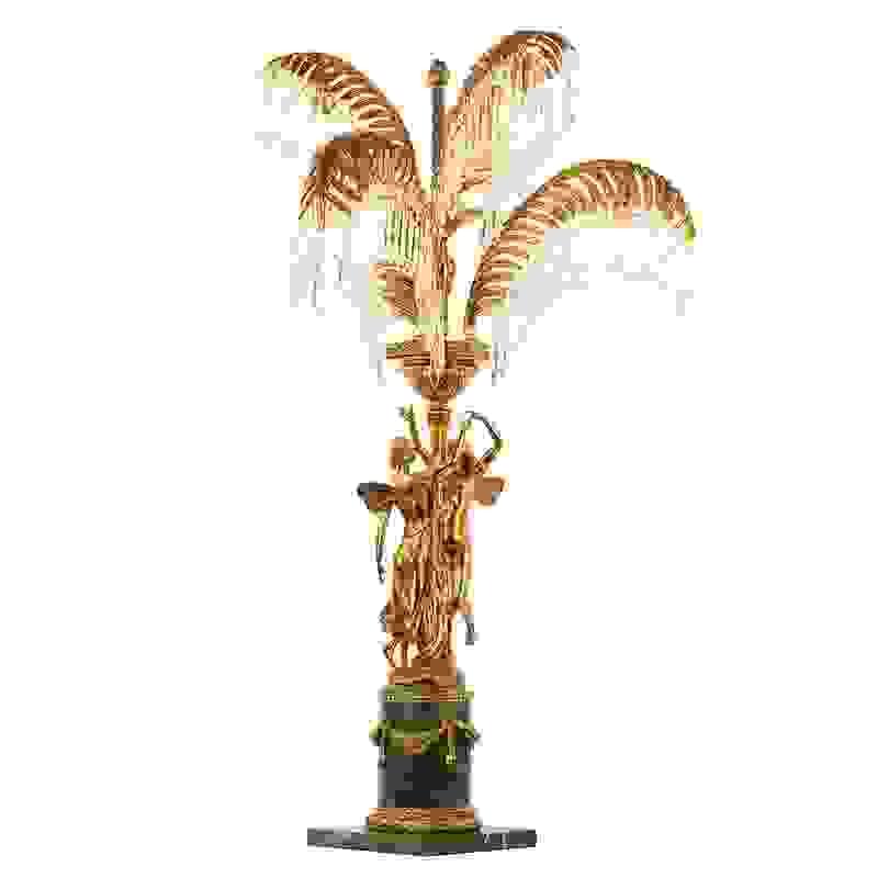 Antique French style brass table lamp with palm leaf design for classic interiors