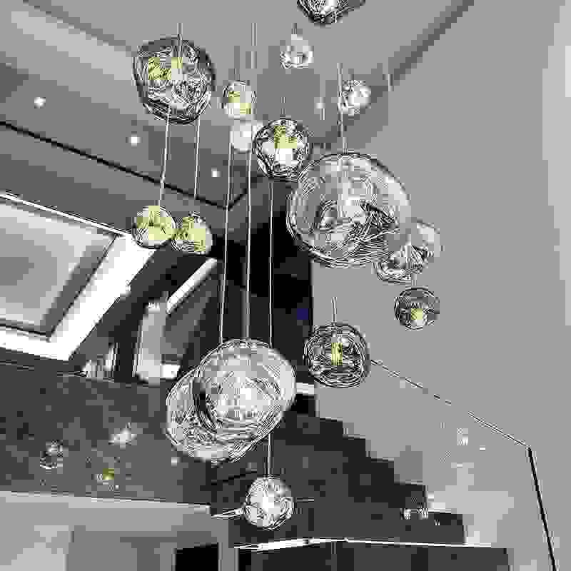 LED lava pendant light with flowing modern design for staircases.