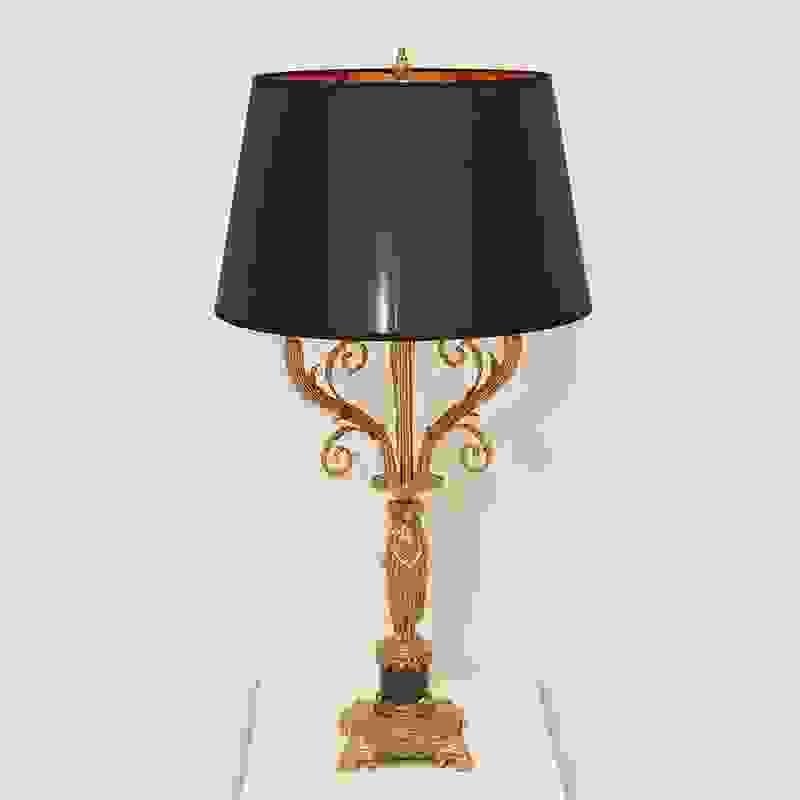 Vintage solid brass table lamp with black lampshade for classic interior décor