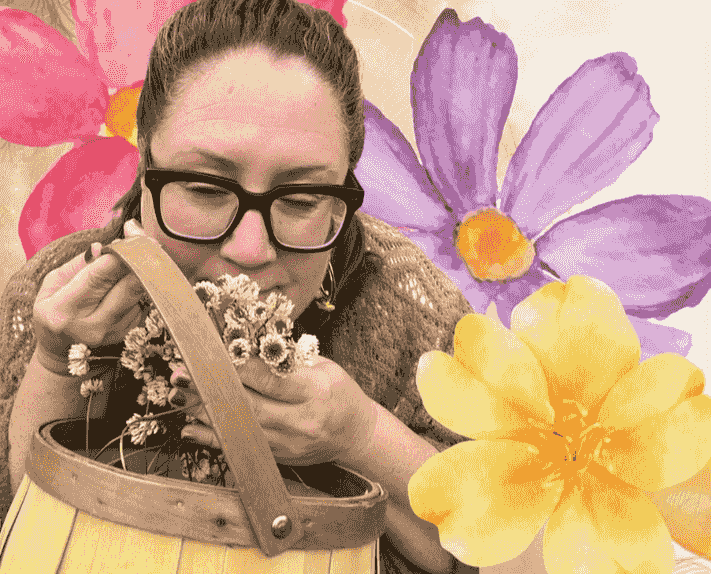 Natalie Viglione, Certified Flower Essence Alchemist and Vibrational Medicine Guide, holding fresh botanicals for a custom Flower Essence Alchemy Consultation at Awakening Magick Natalie Viglione, Certified Flower Essence Alchemist and Vibrational Medicine Guide, holding fresh botanicals for a custom Flower Essence Alchemy Consultation at Awakening Magick