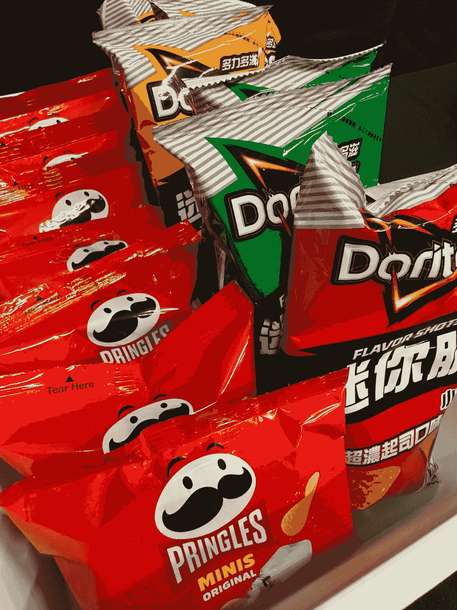 Taipei, Taiwan pringles in a bag and flavored Doritos chip snacks