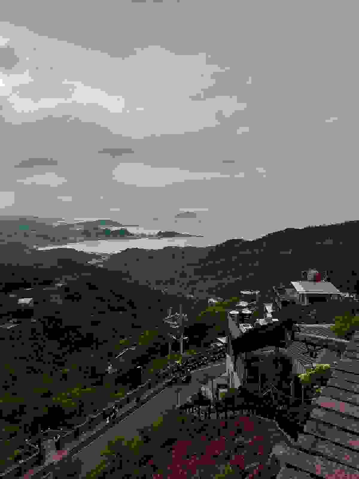 Jiufen Old Street view of the lush green mountain and ocean and islands