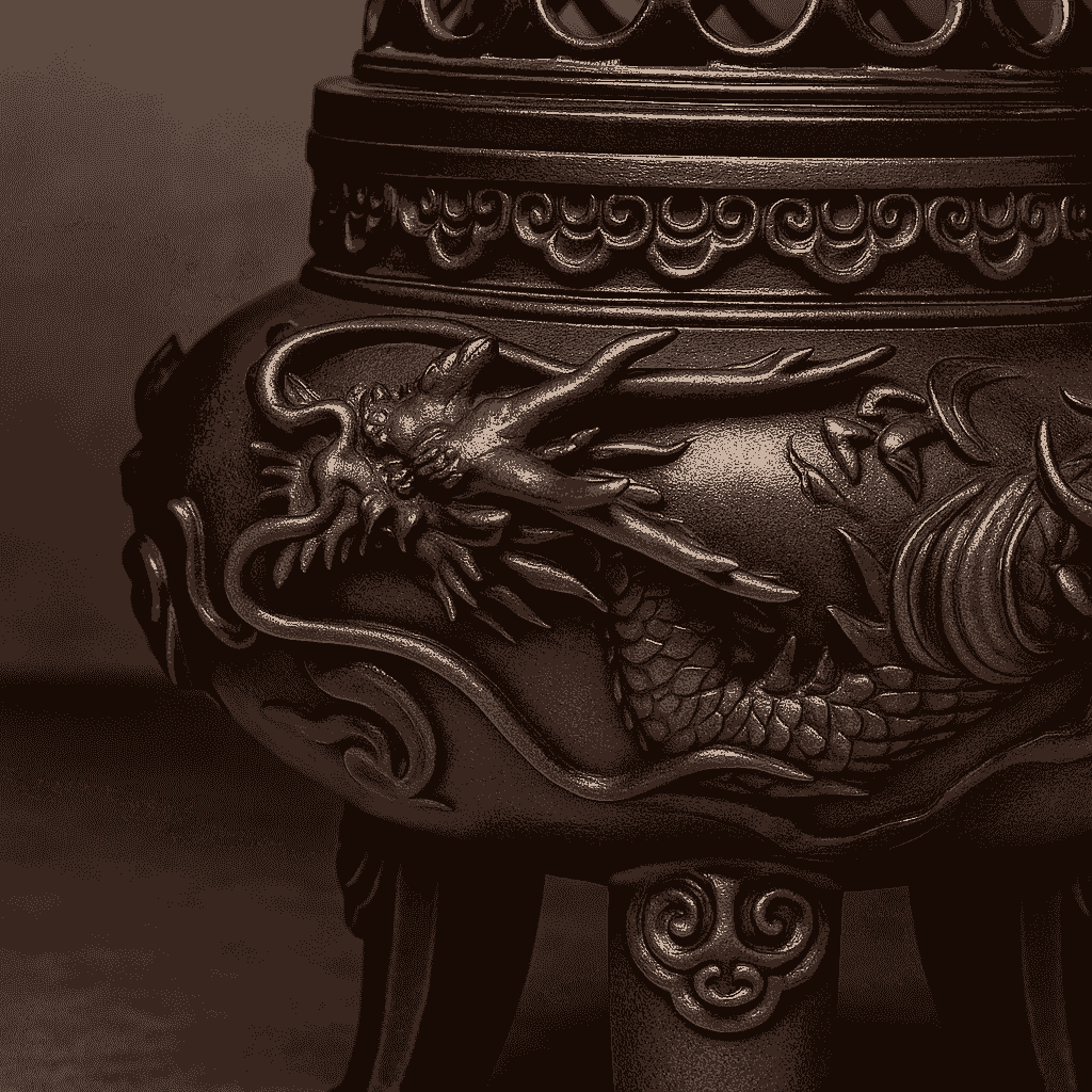 A warm brass incense burner catching soft morning light — meditative and modern.