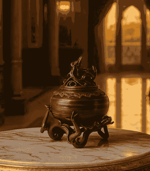 Minimalist brass incense burner with warm patina finish, ideal for ritual and decor.