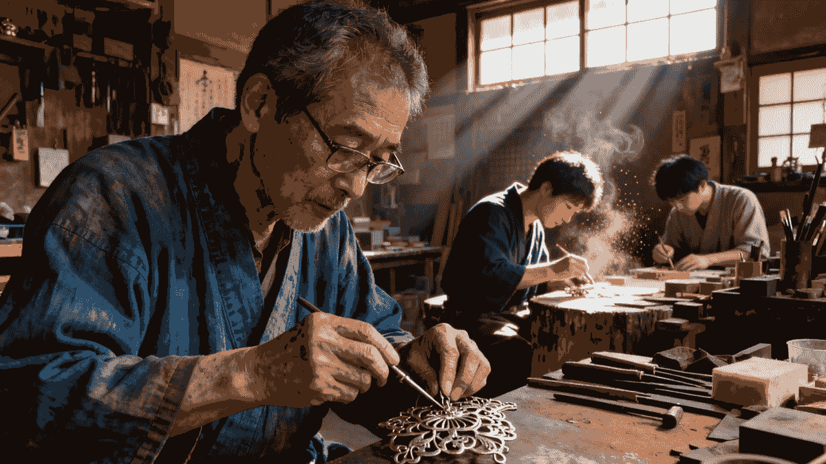 Japanese-style incense holder with perforated top and flame motif.