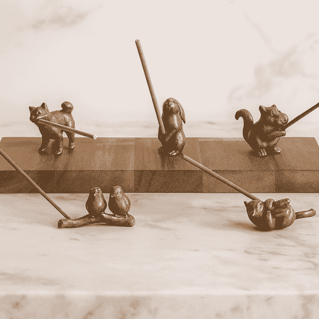 Sculpted brass holder for stick incense — handcrafted with delicate curves.