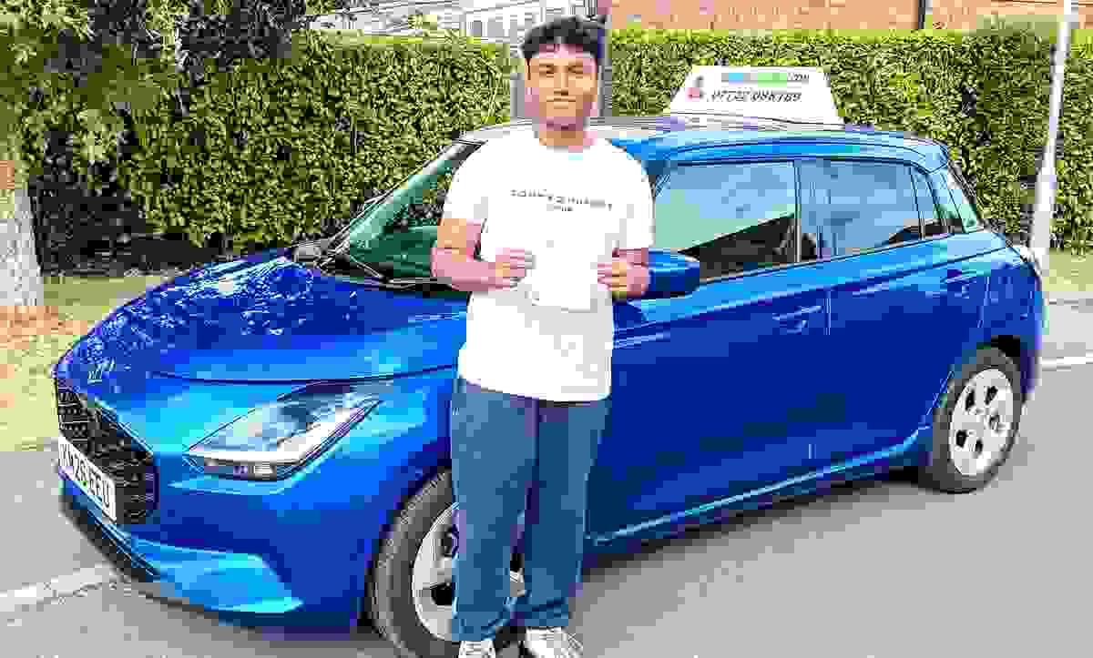 Abi celebrating a first-time driving test pass with zero faults after driving lessons with Luke's Learners in Chesham Abi celebrating a first-time driving test pass with zero faults after driving lessons with Luke's Learners in Chesham