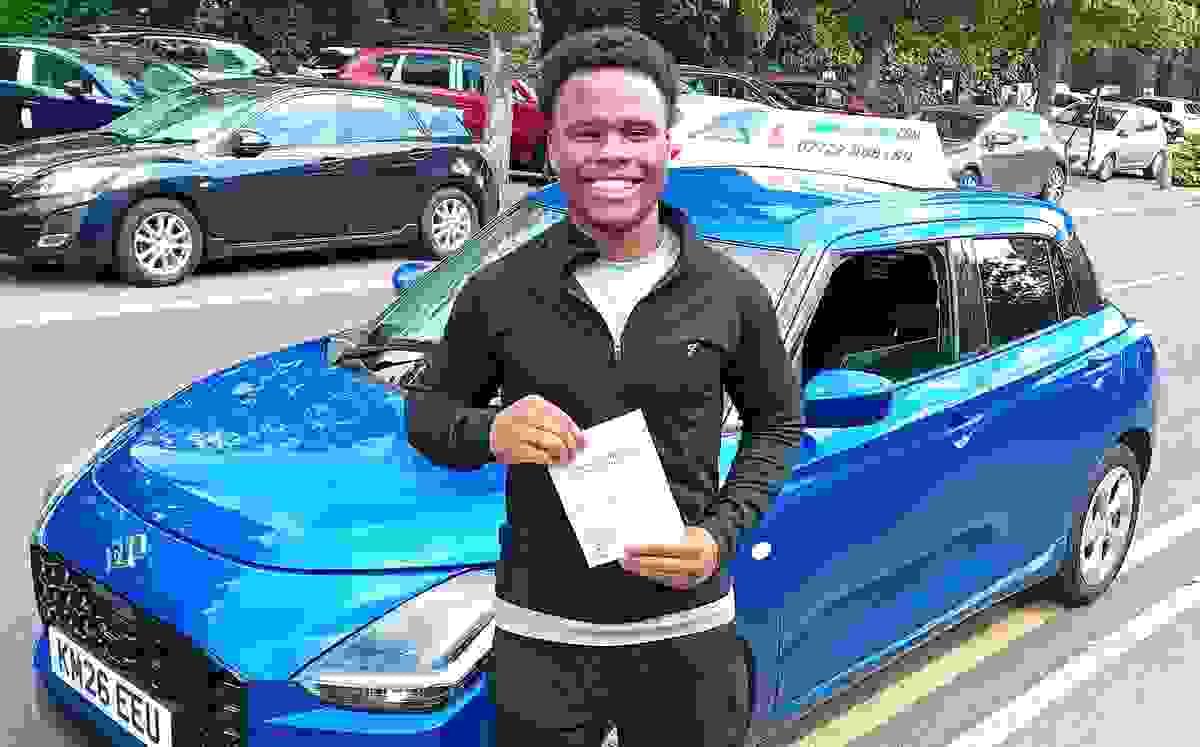 Jayden celebrating his driving test pass after lessons with Luke's Learners in Chesham Jayden celebrating his driving test pass after lessons with Luke's Learners in Chesham