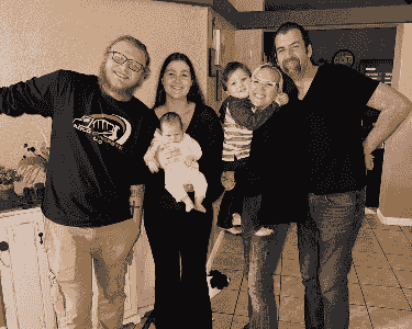 Brenda Hogsett with her family at home, founder of SKINTASTIC and licensed esthetician in Modesto, CA