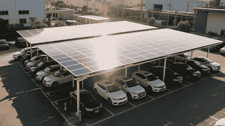 Componenti per pensiline fotovoltaiche per parchi industriali; Zone industriali e parcheggi aziendali