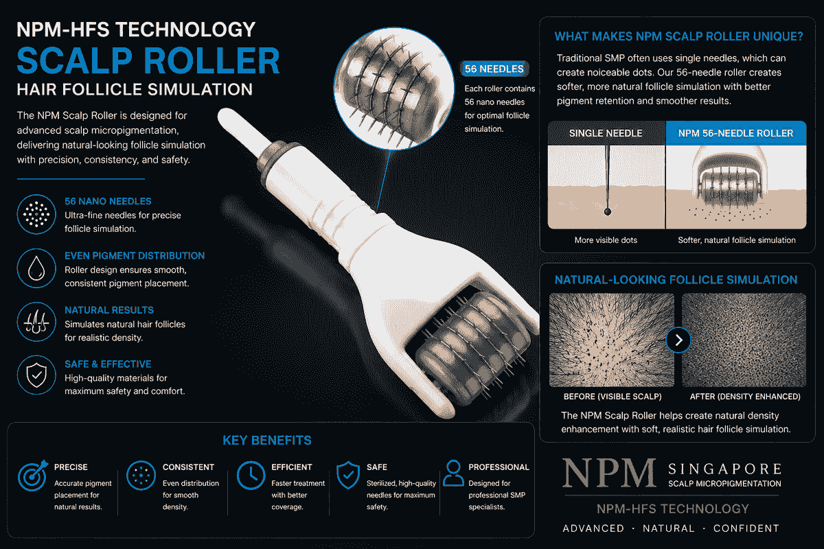 NPM-HFS 56 needle scalp roller for natural follicle simulation scalp micropigmentation. NPM-HFS 56 needle scalp roller for natural follicle simulation scalp micropigmentation.