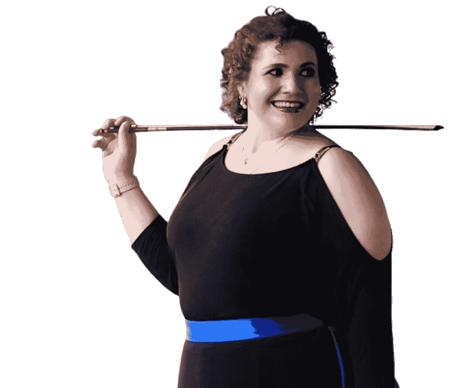 Stephanie Scheller posing with a violin bow, fractional CMO providing strategic marketing leadership Stephanie Scheller posing with a violin bow, fractional CMO providing strategic marketing leadership