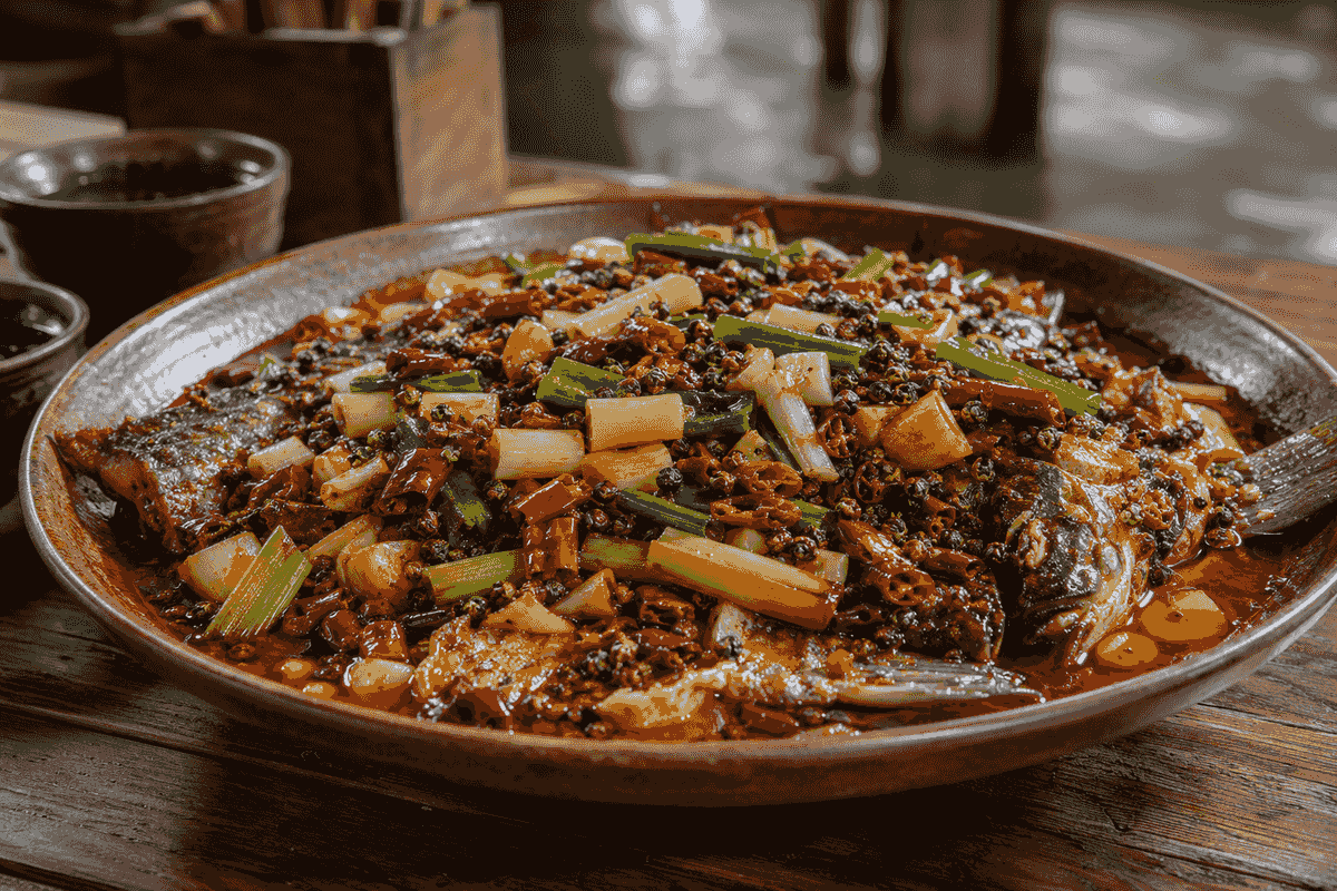 Spicy Chongqing jianghu-style fish with chilies, scallions and Sichuan peppercorns Spicy Chongqing jianghu-style fish with chilies, scallions and Sichuan peppercorns