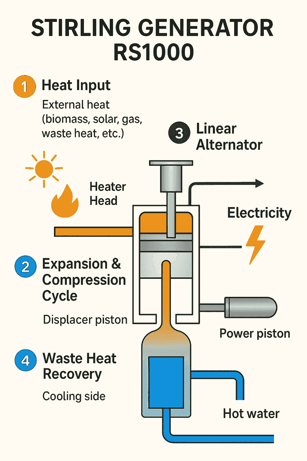 RS1000 Stirling Generator diagram working principle RS1000 Stirling Generator diagram working principle