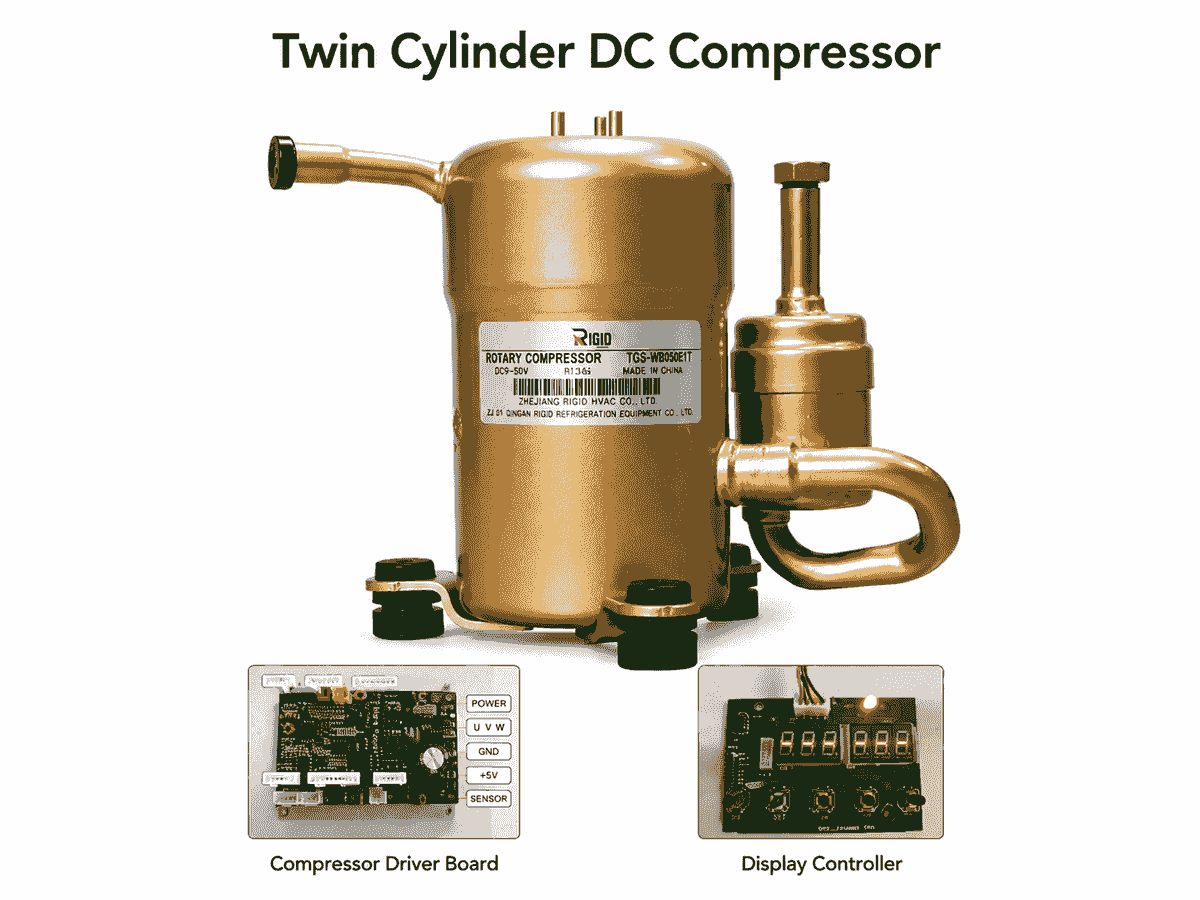 Twin cylinder DC compressor product diagram Twin cylinder DC compressor product diagram