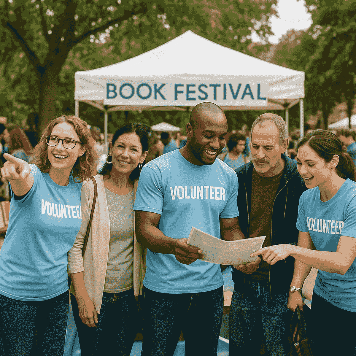Volunteers helping attendees at the Scottsdale Book Festival with a map