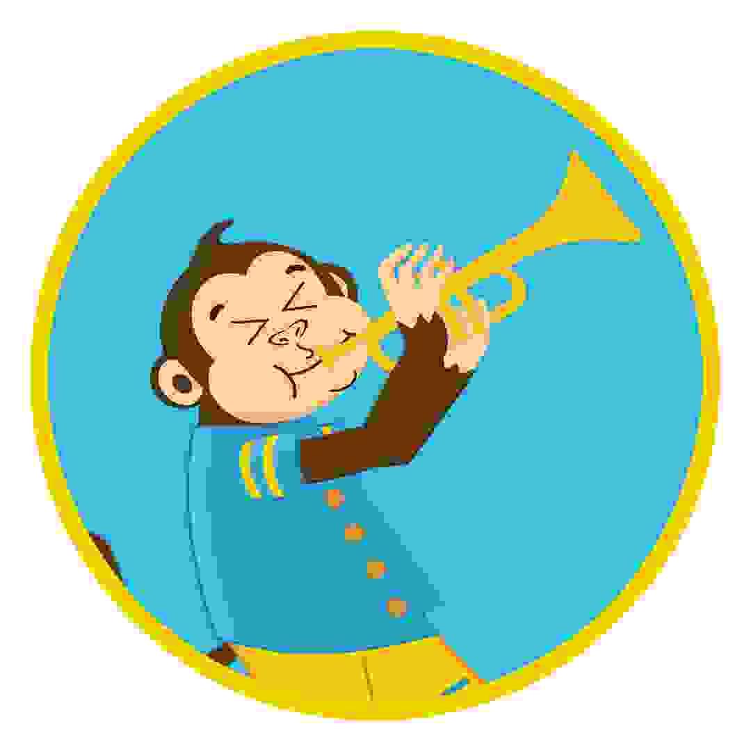 Messy Monkey playing his trumpet in Harmony Ridge Messy Monkey playing his trumpet in Harmony Ridge