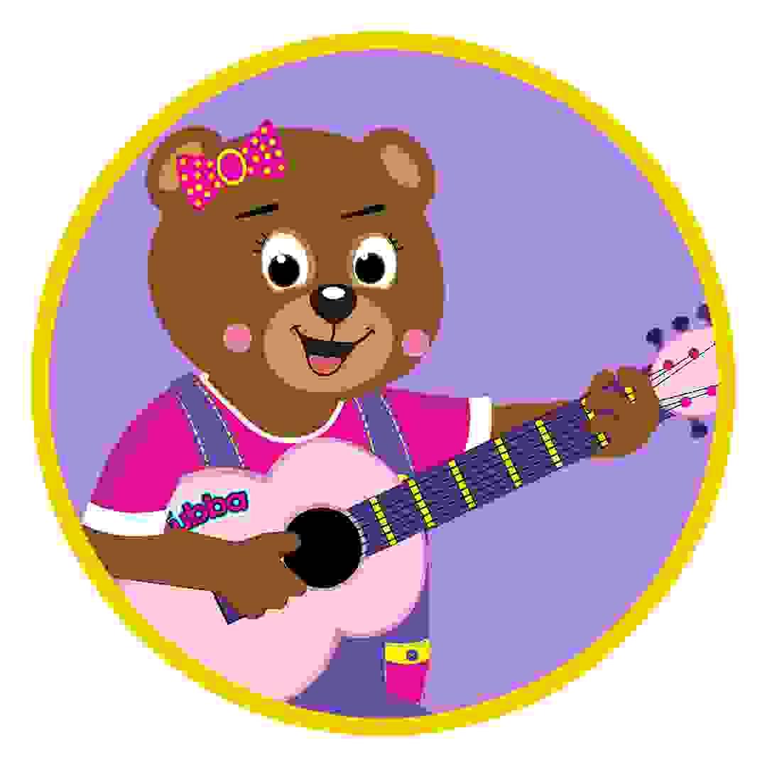 Tubba Bear smiling while playing her pink guitar in Harmony Ridge Tubba Bear smiling while playing her pink guitar in Harmony Ridge