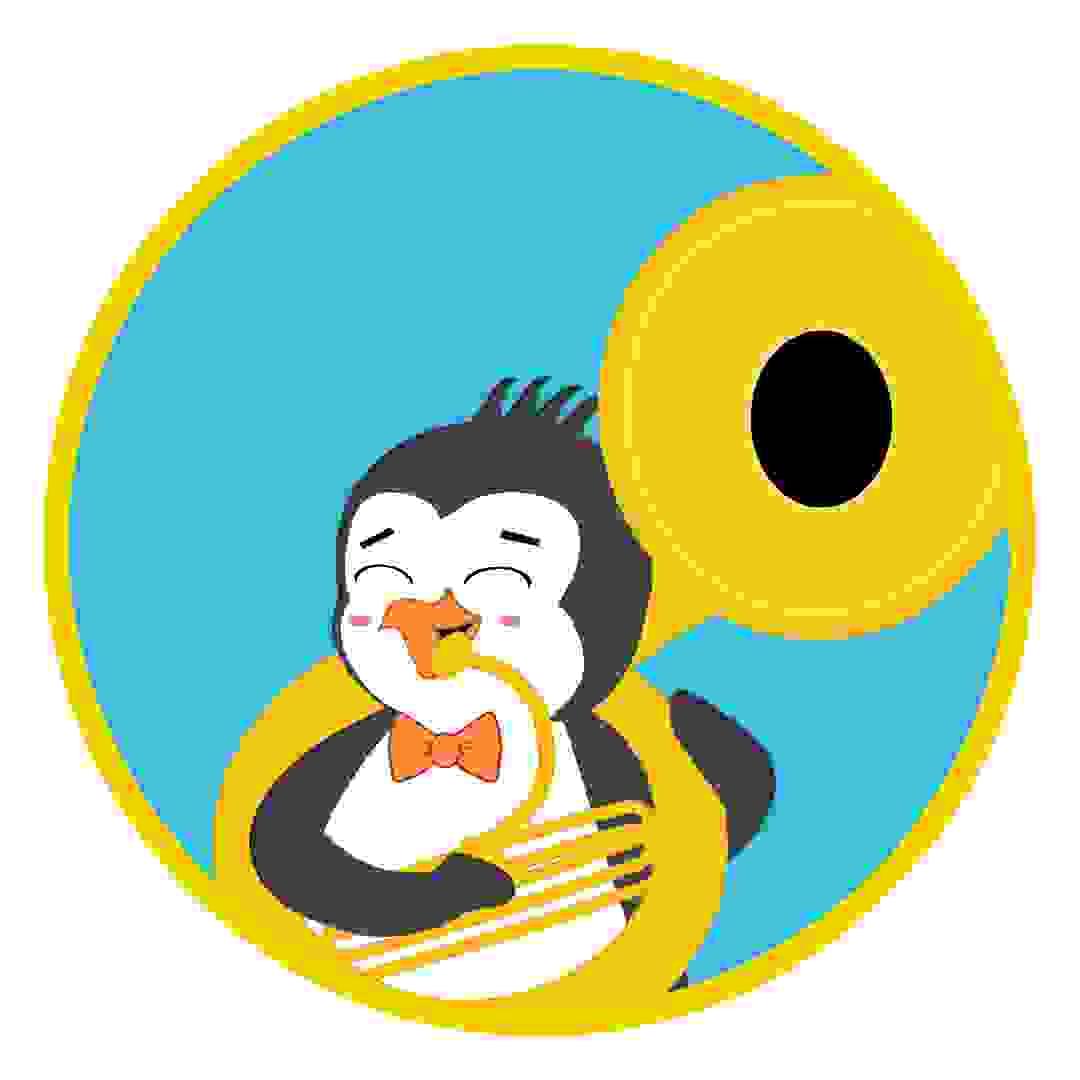 Pete E. Penguin smiling while playing his Tuba in Harmony Ridge Pete E. Penguin smiling while playing his Tuba in Harmony Ridge