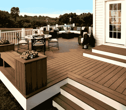 Beautiful patio featuring durable wood composite deck boards.